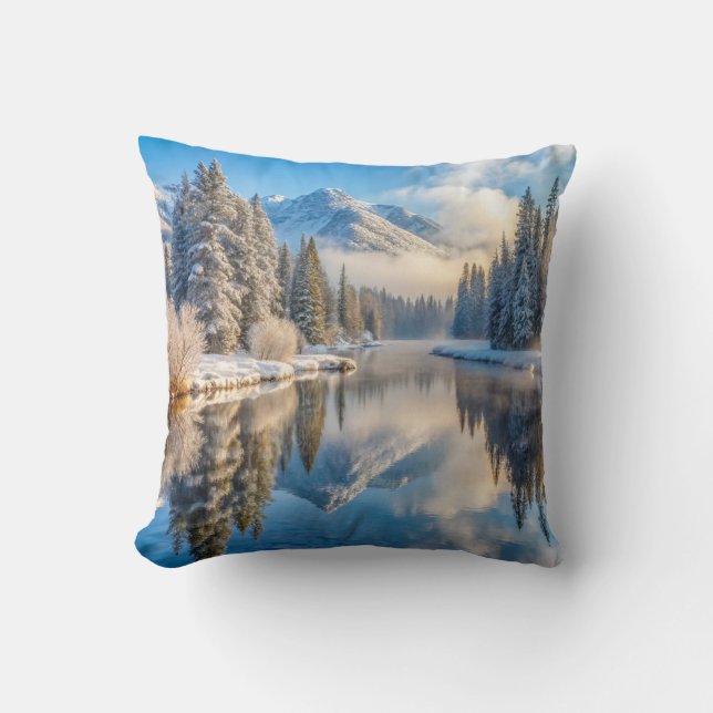 Coussin Boule blanche et bleu neige Joyeux Noël (Recto)