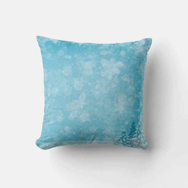 Coussin Boule blanche et bleu neige Joyeux Noël (Recto)