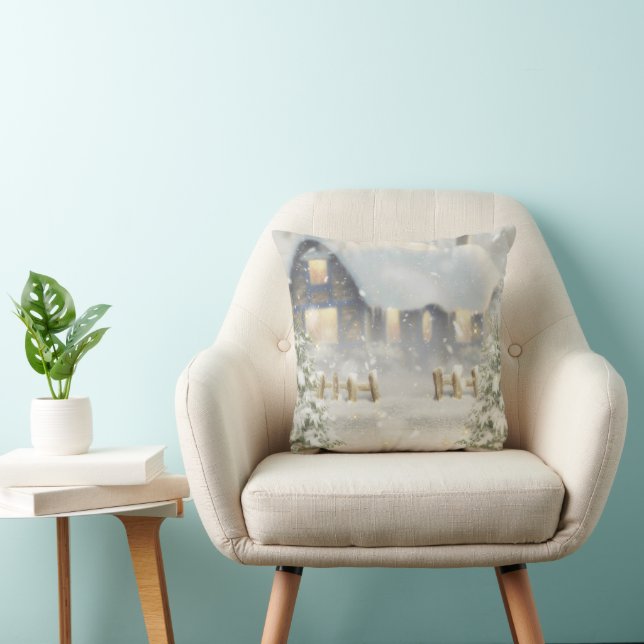 Coussin Boule blanche et bleu neige Joyeux Noël (Chaise)