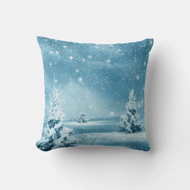 Coussin Boule blanche et bleu neige Joyeux Noël (Recto)