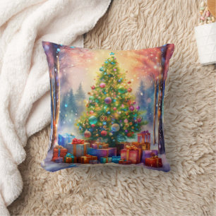 Coussin Boule blanche et bleu neige Joyeux Noël