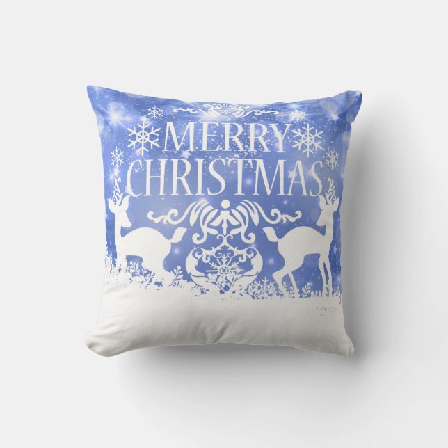 Coussin Boule blanche et bleu neige Joyeux Noël (Recto)