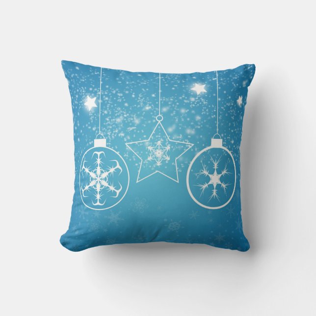 Coussin Boule blanche et bleu neige Joyeux Noël (Recto)