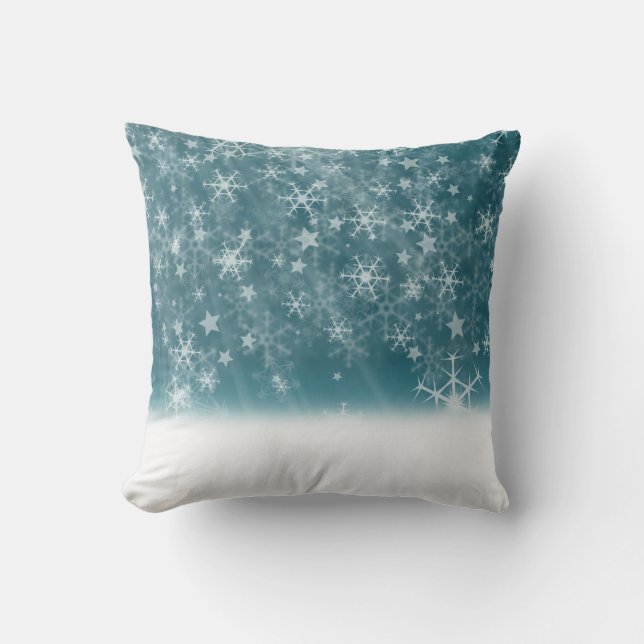 Coussin Boule blanche et bleu neige Joyeux Noël (Recto)