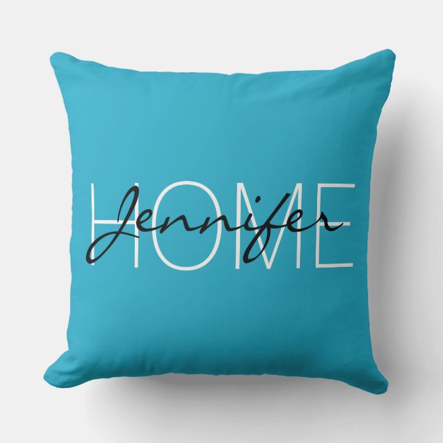 Coussin Boule bleu couleur maison monogramme (Recto)