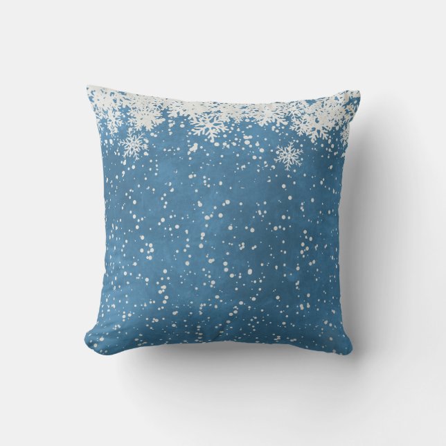 Coussin Boule bleue et blanche de neige décorative Joyeux  (Recto)