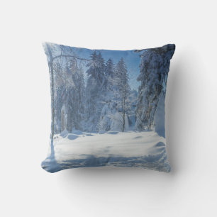 Coussin Boule bleue et blanche de neige décorative Joyeux