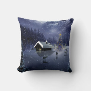 Coussin Boule bleue et blanche de neige décorative Joyeux