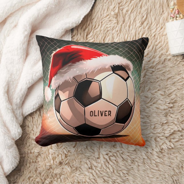 Coussin Boule de football avec chapeau rouge Père Noël (Couverture)