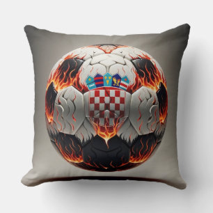 Coussin Boule de football avec flammes et drapeau croate