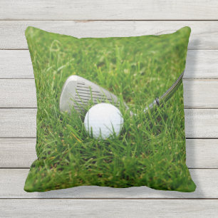 Coussin Boule de golf, club, fer et herbe verte