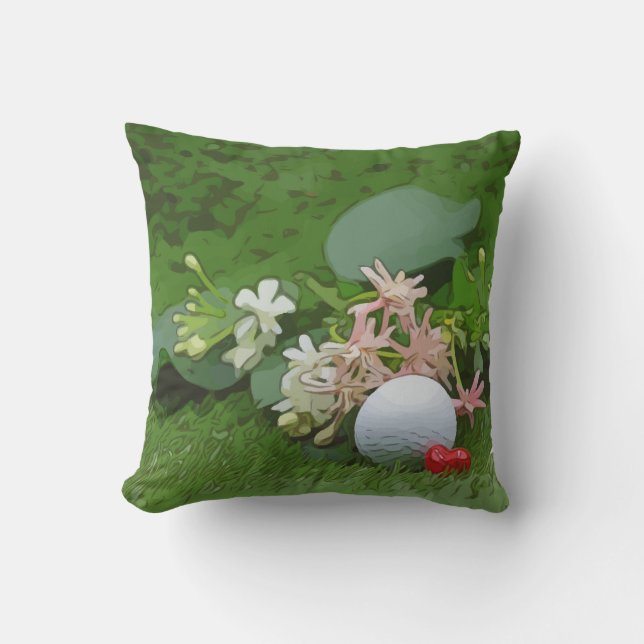 Coussin Boule de golf et tee with love on green grass Outd (Recto)