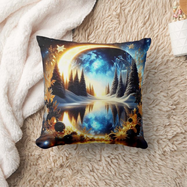 Coussin Boule de neige décorative bleue et blanche Joyeux  (Couverture)
