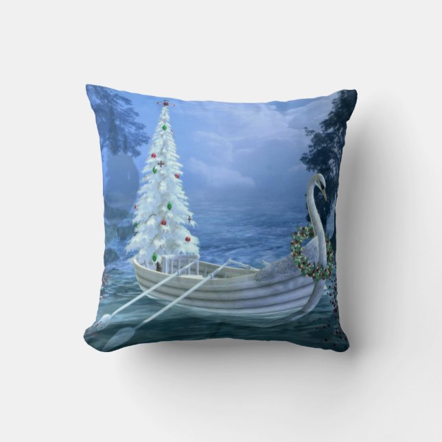 Coussin Boule de neige décorative bleue et blanche Joyeux  (Recto)