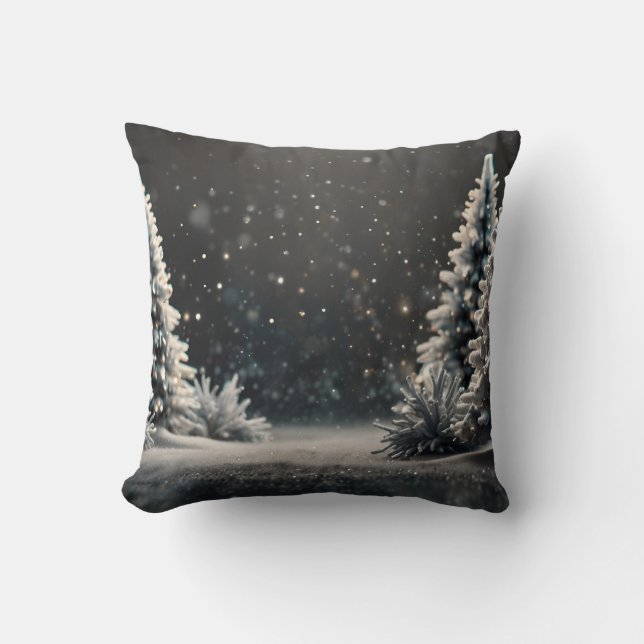 Coussin Boule de neige décorative bleue et blanche Joyeux  (Recto)