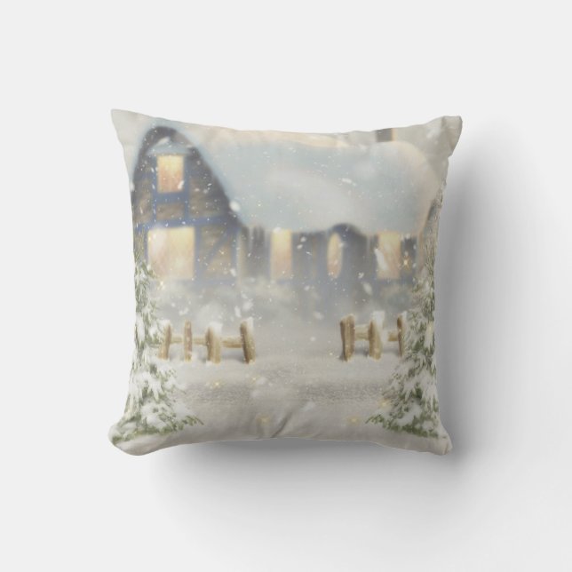 Coussin Boule de neige décorative bleue et blanche Joyeux  (Recto)