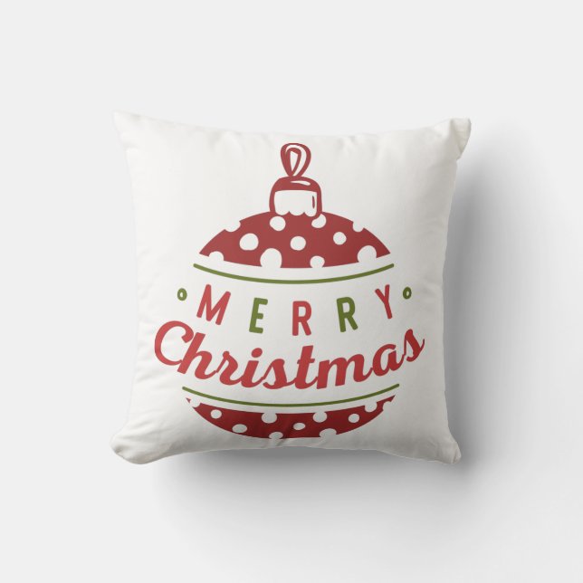 Coussin Boule de Noël Rouge Blanc à pois Ornement (Recto)