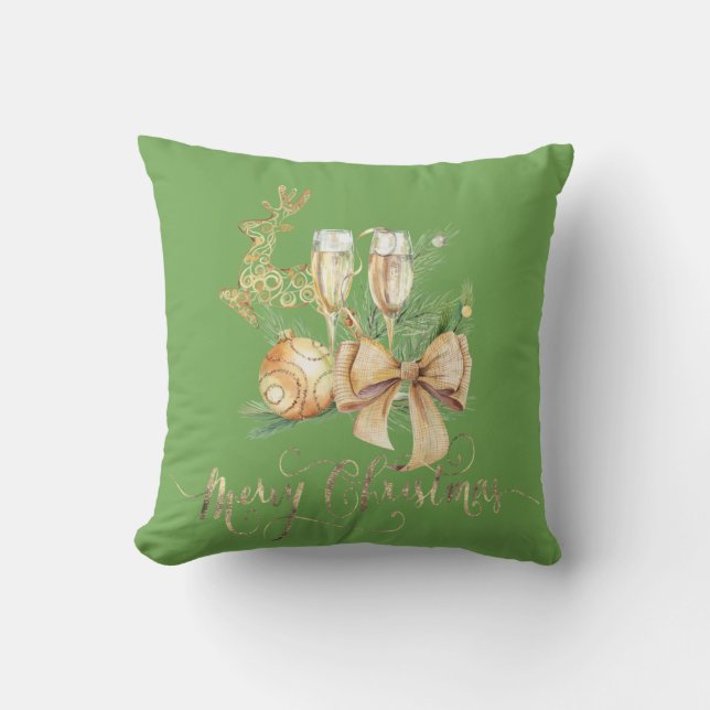 Coussin Boule de Noël,Verre à vin,Renne,Ruban (Recto)