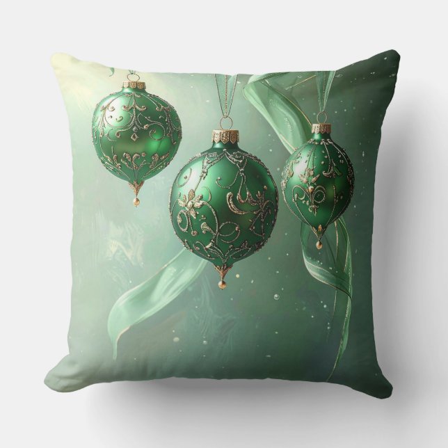 Coussin Boule de Noël verte pour les Fêtes (Recto)
