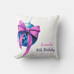 Coussin Boule disco anniversaire 16 ans rose aquarelle suc