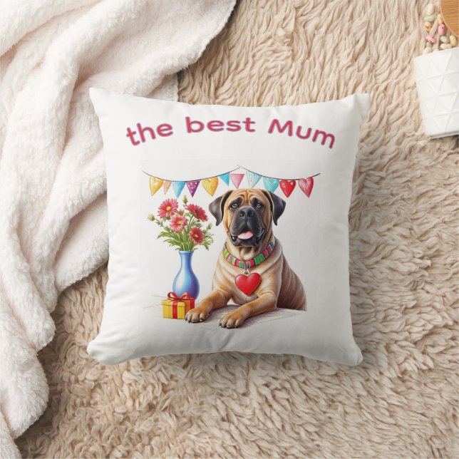 Coussin Bouledogue anglais Mastiff meilleure maman fête de (Couverture)