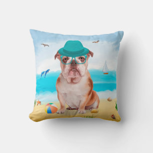 Coussin Bouledogue anglais sur la plage
