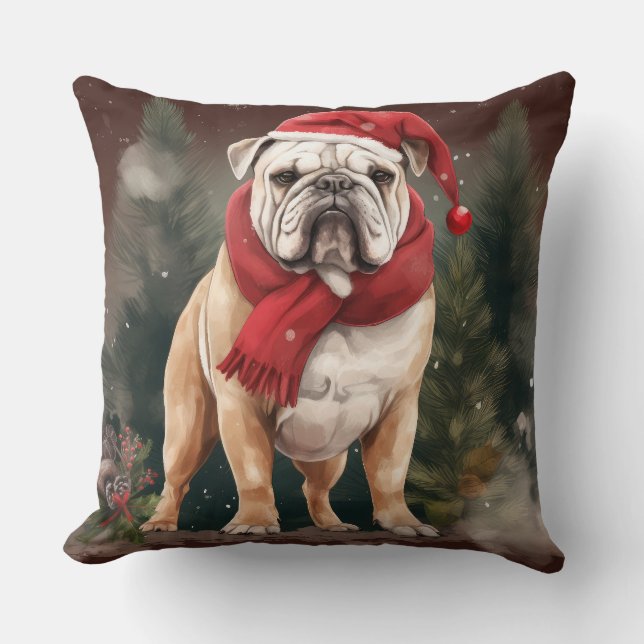 Coussin Bouledogue dans la neige de Noël (Recto)