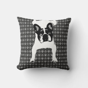 Coussin Bouledogue français allongé sur motif Lille