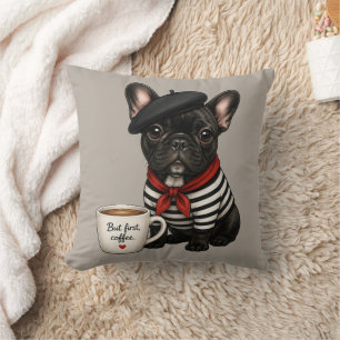 Coussin Bouledogue français avec café