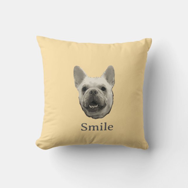 Coussin Bouledogue Français Beige Sourire (Recto)