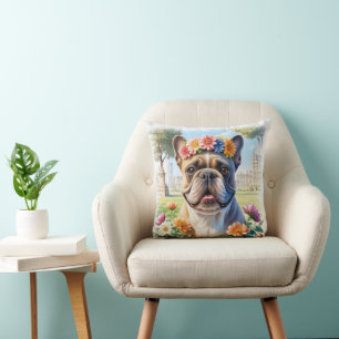 Coussin Bouledogue français Couronne de fleurs Fête des mè