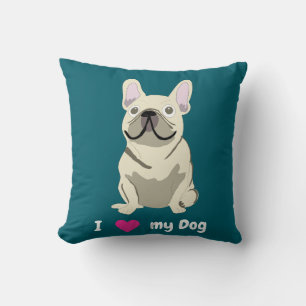 Coussin Bouledogue français crème, j'aime mon chien