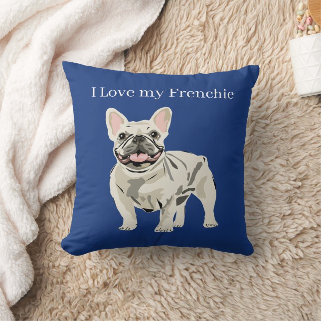 Coussin Bouledogue français crème, J'aime mon frenchie (Couverture)