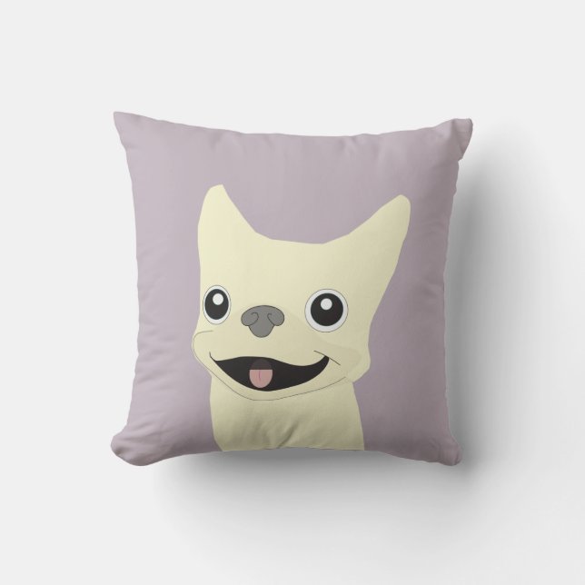 Coussin Bouledogue français crème, lavande (Recto)