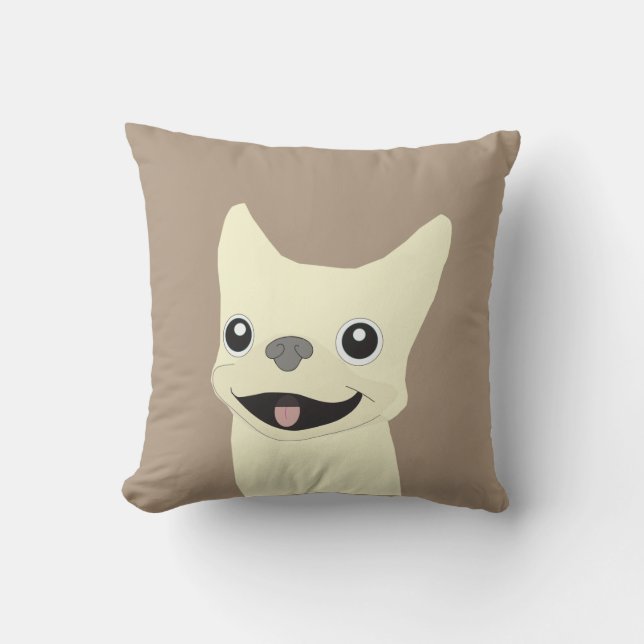 Coussin Bouledogue Français Crème, Taupe Chaud (Recto)