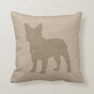 Coussin Bouledogue français dans le gris sur le regard de