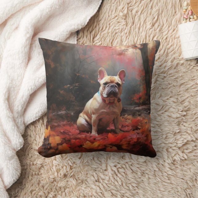 Coussin Bouledogue français dans les feuilles d'automne qu (Couverture)