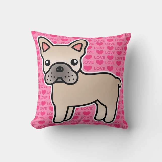 Coussin Bouledogue français de dessin animé crème (Recto)