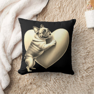 Coussin Bouledogue français je t'aime Saint-Valentin