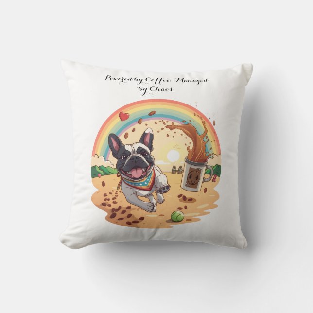 Coussin Bouledogue français joyeux & Éclaboussure de café  (Recto)