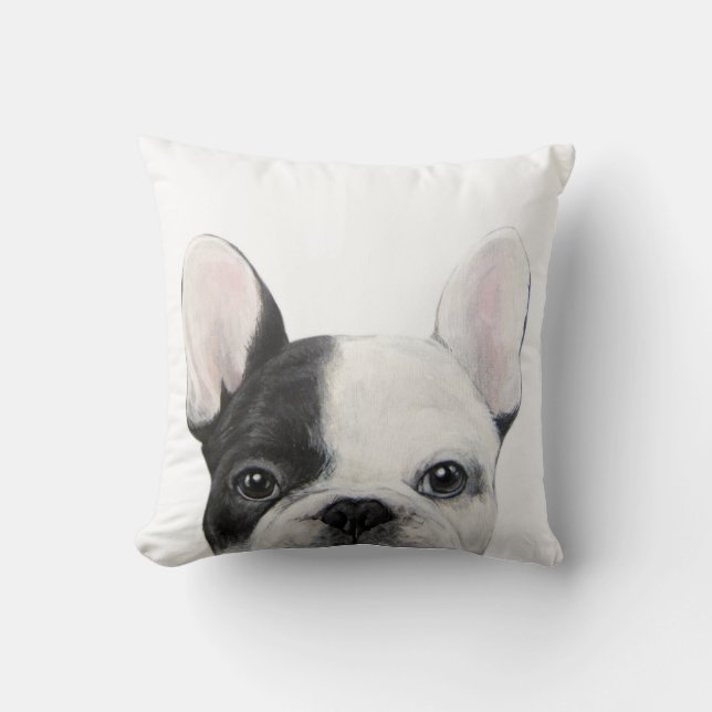 Coussin Bouledogue français, peinture originale par le (Recto)