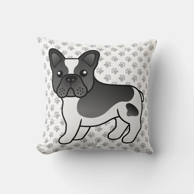 Coussin Bouledogue Français Pie Noir Mignon Chien de Dessi (Recto)