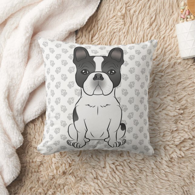 Coussin Bouledogue français piebalde noir / Chien et patte (Couverture)