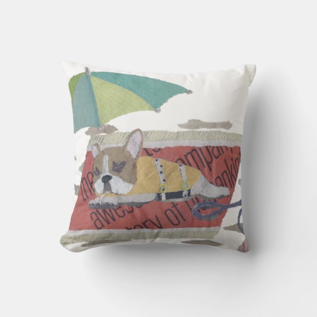 Coussin Bouledogue français, tarte Frenchie, coloré, plage (Recto)