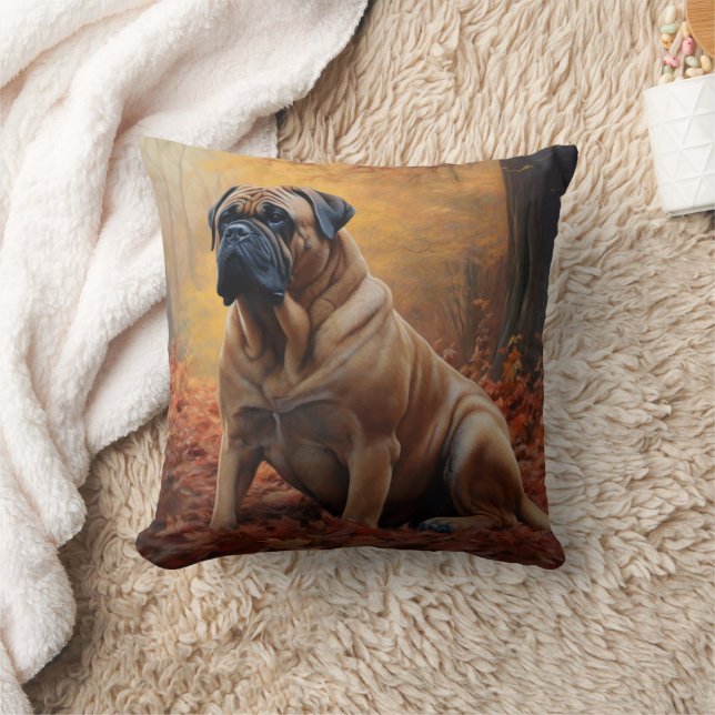 Coussin Bouledogue mastiff dans Automne Feuilles tombées I (Couverture)