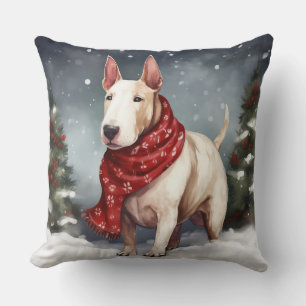 Coussin Bouledogue Terrier dans la neige de Noël 