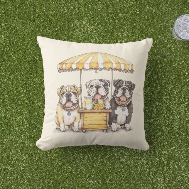 Coussin Bouledogues anglais tenant un stand de limonade (Herbe)