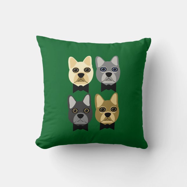 Coussin Bouledogues Français Vert (Recto)