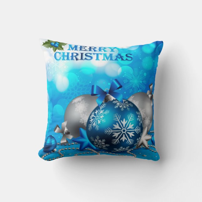 Coussin Boules de Noël bleu et argent, Sucre de canne, Éto (Recto)