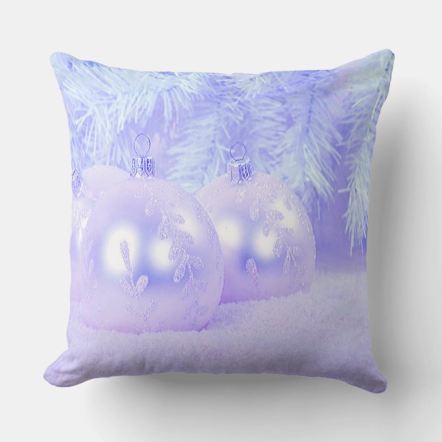 Coussin Boules de Noël bleues sur neige et Arrière - plan  (Recto)